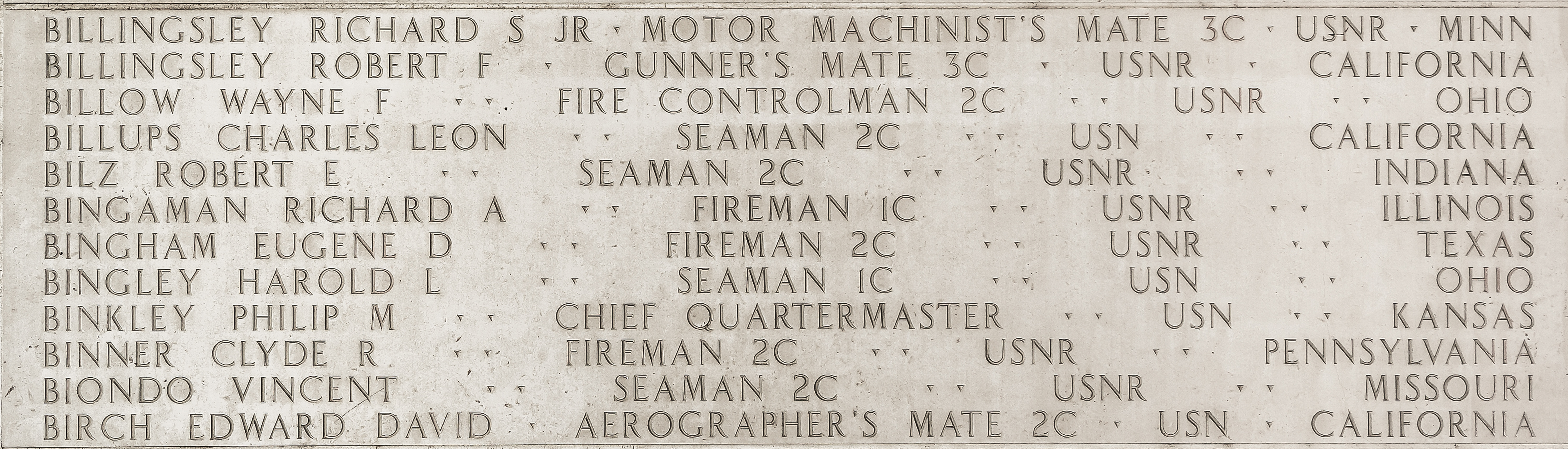 Eugene D. Bingham, Fireman Second Class